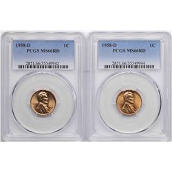 Lot of (2) 1958-D Lincoln Wheat Cent Coins PCGS MS66RD