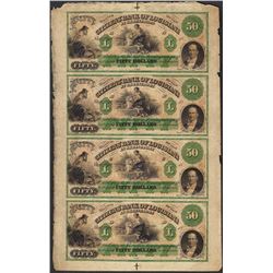 Uncut Sheet of 1800's $50 Citizens Bank of Louisiana Obsolete Notes