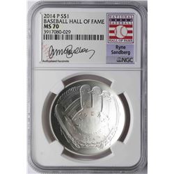 2014-P $1 Baseball Hall of Fame Coin NGC MS70 Ryan Sandberg