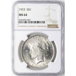 1923 $1 Peace Silver Dollar Coin NGC MS64
