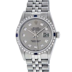 Rolex Men's Stainless Steel Gray Diamond & Sapphire 36MM Datejust Wristwatch