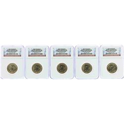 Lot of (5) 2007-P George Washington Presidential Dollar Coins NGC BU FDOI