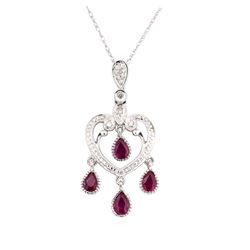 14KT White Gold 0.50 ctw Ruby and Diamond Heart Shaped Chandelier Pendant with C