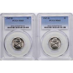 Lot of (2) 1947-D Jefferson Nickel Coins PCGS MS65