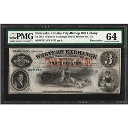 1857 $3 Western Exchange Fire & Marine Insurance Co. Note PMG Choice Uncirculate