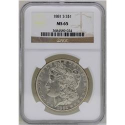 1881-S $1 Morgan Silver Dollar Coin NGC MS65
