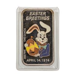 1974 Easter Greetings 1 oz .999 Fine Silver Enamel Art Bar