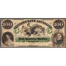 1800's $100 Citizens Bank of Louisiana New Orleans Obsolete Note