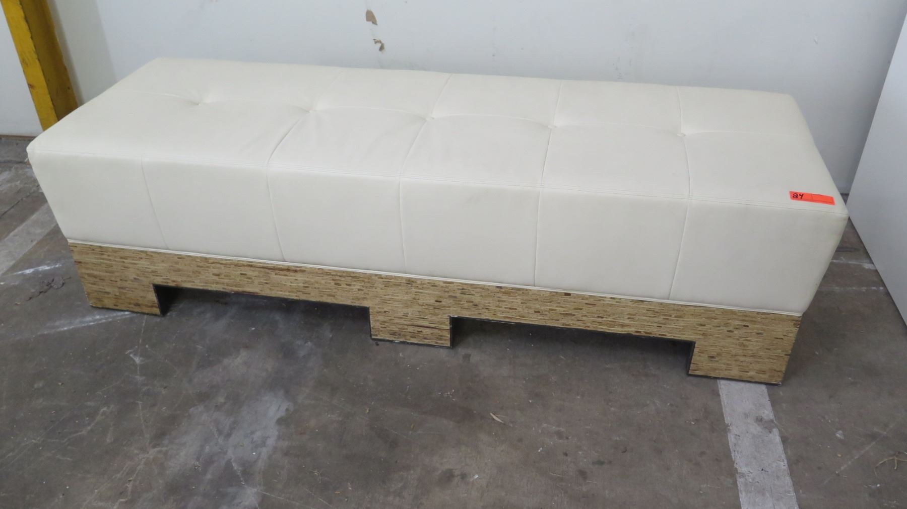 Leather Upholstered Bench W Wooden Frame Cream Ivory 72 X 25