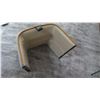 Image 8 : Wooden Leather Chair w/ Blue Upholster Overlay (37" x 20) w/ Matching Ottoman (20" x 17")