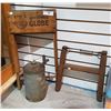 Image 1 : VINTAGE WASH BOARD FRAME, HANDSAW & GALVANIZED FUEL CAN