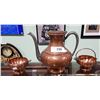 Image 1 : VINTAGE 3 PC COPPER TEA SET W/ PEWTER, HANDLES AND SPOUT