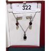 Image 1 : STERLING SILVER NECKLACE & EARRING SET W/RED STONES