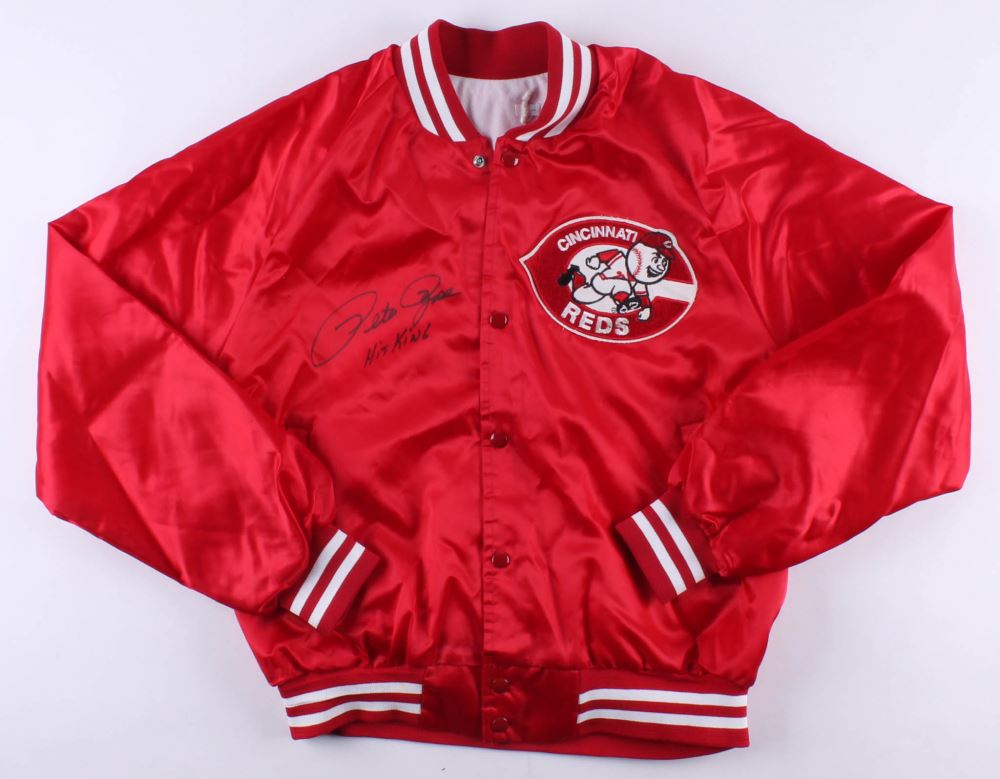 Pete Rose Signed Reds Vintage Warm Up Jacket Inscribed Hit King Psa Coa Pete Rose Signed Reds Vintage Warm Up Jacket Inscribed Hit King Psa Coa