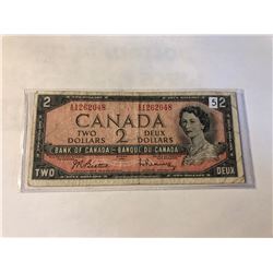 1954 Bank of Canada 2 Dollar OTTOWA in XF+ Condition in Plastic Sleeve Serial # 1262048