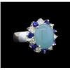 Image 1 : 14KT White Gold 4.43 ctw Aquamarine, Sapphire and Diamond Ring