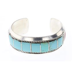 AR Vintage Block Turquoise & Coral Inlay Bracelet