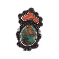 Old Pawn Turquoise & Coral Ring