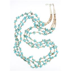Old Pawn Turquoise Heishe Multi Strand Necklace