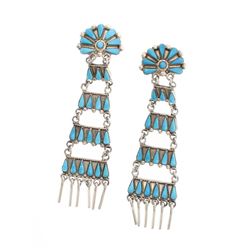 VT Old Pawn Needlepoint Zuni Turquoise Earrings