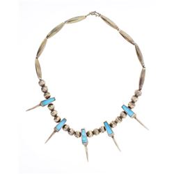 Old Pawn Inlay Turquoise Beads & Silver  Claws Necklace