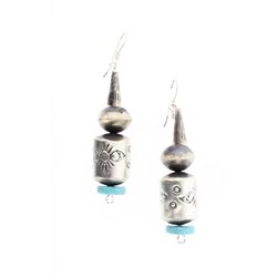 Vintage Turquoise Barrel Bead & Roundel Drop Earrings