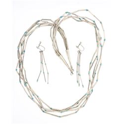 Vintage Turquoise & Tube Beads Multi Strand Necklace &