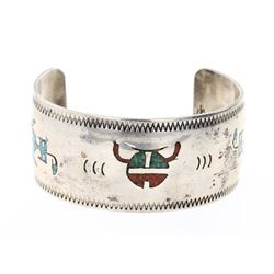 Old Pawn Crushed Turquoise & Coral Chip Inlay Bracelet