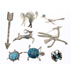 Old Pawn Turquoise Animal Pins Multi-Piece Lot of Eight
