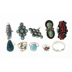 Old Pawn & Vintage Turquoise & Coral  Rings Large