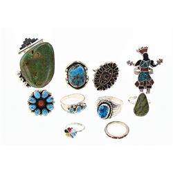 Old Pawn & Vintage Turquoise & Coral  Rings Large