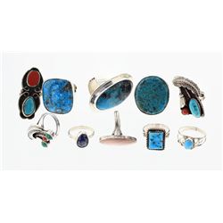 Old Pawn & Vintage Turquoise & Coral  Rings Large