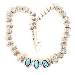 Old Pawn Hand Made Turquoise Disc Bead Necklace Double