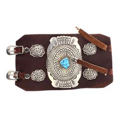 Vintage Turquoise Arm Guard Leather & Silver  Bracelet