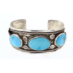 G. Peshlakai Water web Kingman Turquoise Row Bracelet