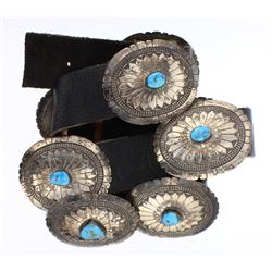 Old Pawn Turquoise  Heavy Stamp Concho Belt