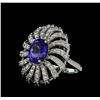 Image 1 : 3.56 ctw Tanzanite and Diamond Ring - 14KT White Gold