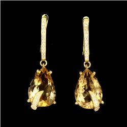 Natural Pear Cut 15x10mm Yellow Citrine Earrings