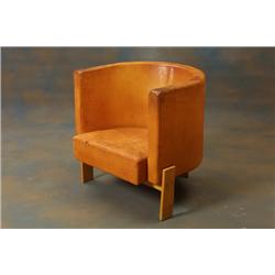  Two armchairs, leather, H 70, unknown design