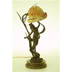 Table lamp, art deco, brass/seashell