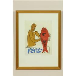  Colour-etching, Lennart Rosensohn, ”Fishmonger”