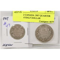 LOT OF 2 CANADA 1907 QUARTER AND 1916 HALF DOLLAR