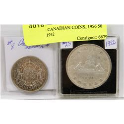 LOT OF 2 CANADIAN COINS, 1956 50 CENT  & 1952