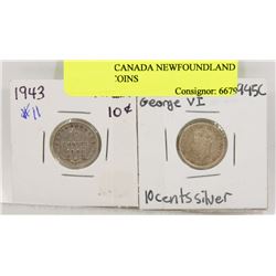 LOT OF 2 CANADA NEWFOUNDLAND 10 CENT COINS