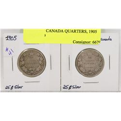 LOT OF 2 CANADA QUARTERS, 1905 AND 1909