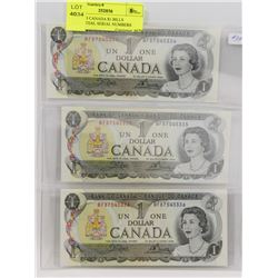 LOT OF 3 CANADA $1 BILLS SEQUENTIAL SERIAL NUMBERS