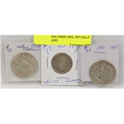 LOT OF 3 USA COINS 1952, 1937 HALF DOLLARS AND