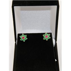 #98-EMERALD & RUBY STUD  EARRINGS