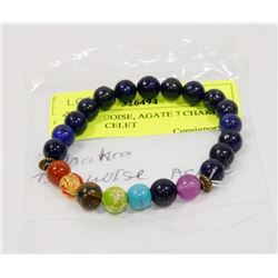 #84- TURQUOISE, AGATE 7 CHAKRA BEAD BRACELET