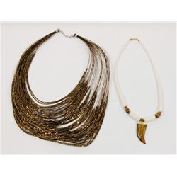 LADIES AMBER COLOURED BEAD NECKLACE SOLD WITH MENS